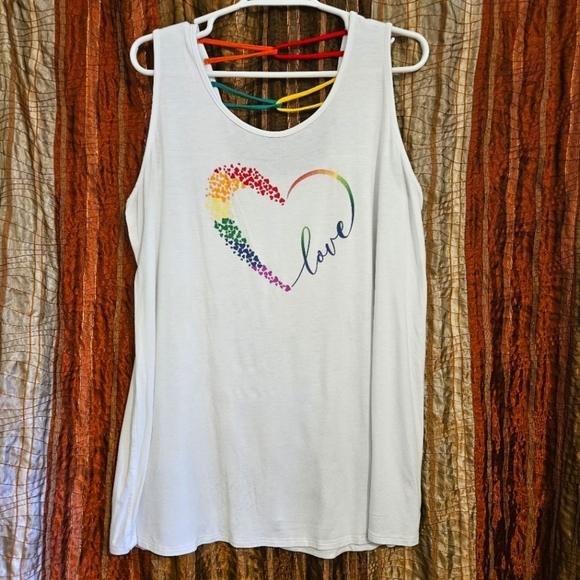 Lane Bryant Livi White Tank Top Rainbow Love Print & Cross Back, Plus Size 18/20 - Picture 1 of 5